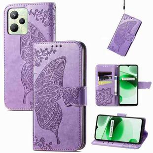 For Realme C35 Butterfly Love Flower Embossed Flip Leather Phone Case(Light Purple)