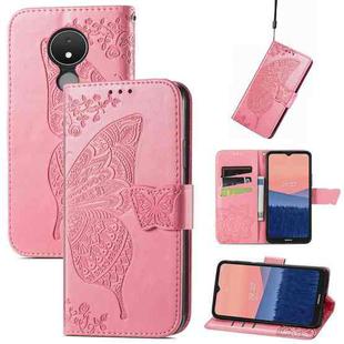 For Nokia C21 Butterfly Love Flower Embossed Flip Leather Phone Case(Pink)