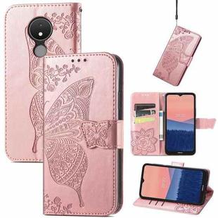 For Nokia C21 Butterfly Love Flower Embossed Flip Leather Phone Case(Rose Gold)