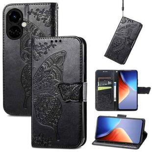 For Tecno Camon 19 Butterfly Love Flower Embossed Flip Leather Phone Case(Black)