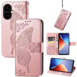 For Tecno Camon 19 Butterfly Love Flower Embossed Flip Leather Phone Case(Rose Gold)