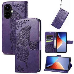 For Tecno Camon 19 Butterfly Love Flower Embossed Flip Leather Phone Case(Dark Purple)