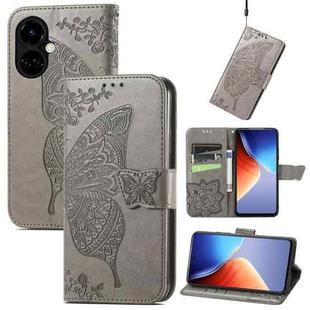 For Tecno Camon 19 Butterfly Love Flower Embossed Flip Leather Phone Case(Gray)