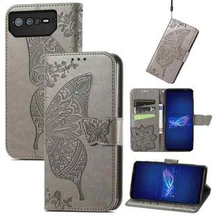 For Asus ROG Phone 6 Butterfly Love Flower Embossed Flip Leather Phone Case(Gray)