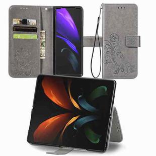 For Samsung Galaxy Z Fold4 Four-leaf Clasp Embossed Buckle Leather Phone Case(Gray)