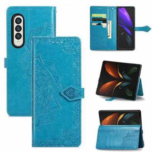 For Samsung Galaxy Z Fold4 Mandala Flower Embossed Leather Phone Case(Blue)