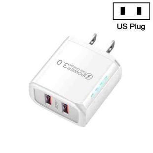 36W Dual Port QC3.0 USB Mobile Phone Charger Dual 18W Output, US Plug(White)