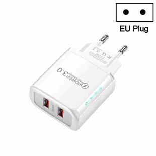 36W Dual Port QC3.0 USB Mobile Phone Charger Dual 18W Output, EU Plug(White)