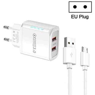 36W Dual Port QC3.0 USB Charger with 3A USB to Micro USB Data Cable, EU Plug(White)