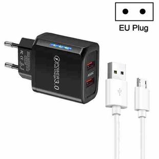 36W Dual Port QC3.0 USB Charger with 3A USB to Micro USB Data Cable, EU Plug(Black)