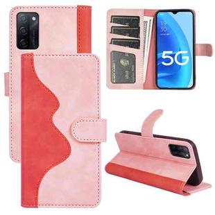 For OPPO A55S 5G Stitching Horizontal Flip Leather Phone Case(Red)
