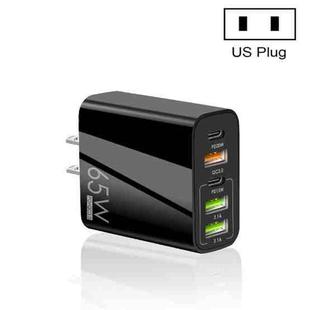 65W Dual PD Type-C + 3 x USB Multi Port Charger for Phone and Tablet PC, US Plug(Black)