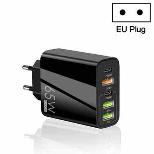 65W Dual PD Type-C + 3 x USB Multi Port Charger for Phone and Tablet PC, EU Plug(Black)