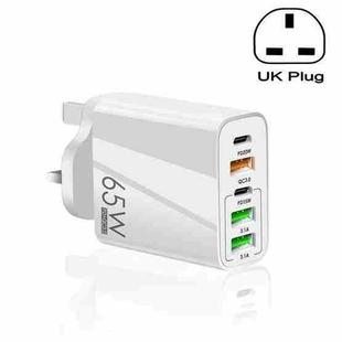 65W Dual PD Type-C + 3 x USB Multi Port Charger for Phone and Tablet PC, UK Plug(White)