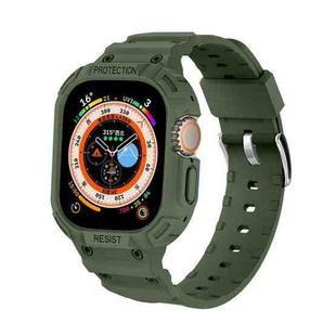 For Apple Watch Ultra 49mm JUNSUNMAY Integrated TPU Case Adjustable Elastic Watch Band(Army Green)