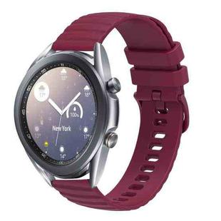 For Samsung Galaxy Watch3 41mm 20mm Wavy Dotted Solid-Color Silicone Watch Band(Wine Red)
