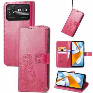 For Xiaomi Poco C40 Four-leaf Clasp Embossed Buckle Leather Phone Case(Magenta)