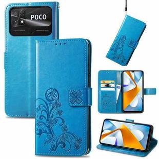 For Xiaomi Poco C40 Four-leaf Clasp Embossed Buckle Leather Phone Case(Blue)