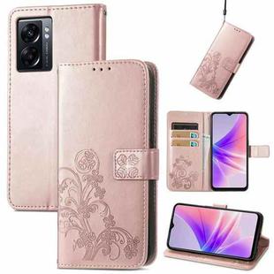 For OPPO A77 Four-leaf Clasp Embossed Buckle Leather Phone Case(Rose Gold)