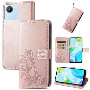 For Realme C30 Four-leaf Clasp Embossed Buckle Leather Phone Case(Rose Gold)