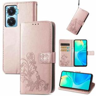For vivo Y77 (China) Four-leaf Clasp Embossed Buckle Leather Phone Case(Rose Gold)