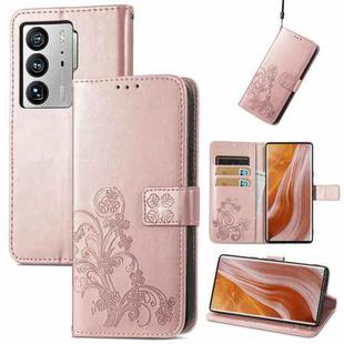 For ZTE Axon 40 Ultra Four-leaf Clasp Embossed Buckle Leather Phone Case(Rose Gold)