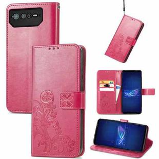 For Asus ROG Phone 6 Four-leaf Clasp Embossed Buckle Leather Phone Case(Magenta)
