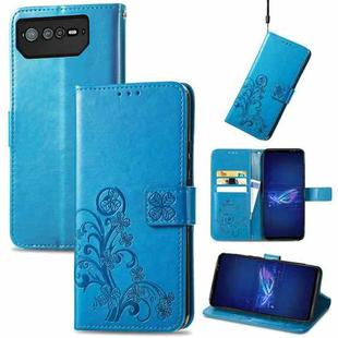 For Asus ROG Phone 6 Four-leaf Clasp Embossed Buckle Leather Phone Case(Blue)