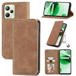 For Realme C35 Retro Skin Feel Magnetic Leather Phone Case(Brown)