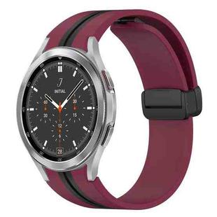 For Samsung Galaxy Watch 4 Classic 46mm Folding Magnetic Clasp Silicone Watch Band(Wine Red+Black)