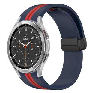 For Samsung Galaxy Watch 4 Classic 46mm Folding Magnetic Clasp Silicone Watch Band(Midnight Blue+Red)