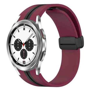 For Samsung Galaxy Watch 4 Classic 42mm Folding Magnetic Clasp Silicone Watch Band(Wine Red+Black)
