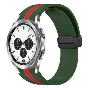 For Samsung Galaxy Watch 4 Classic 42mm Folding Magnetic Clasp Silicone Watch Band(Amy Green+Red)