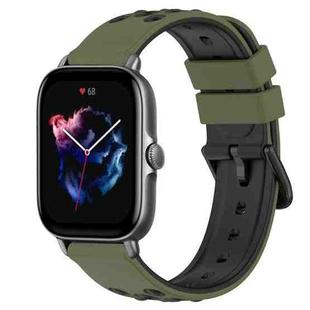 For Amazfit GTS 3 20mm Two-Color Porous Silicone Watch Band(Army Green + Black)