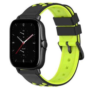 For Amazfit GTS 2E 20mm Two-Color Porous Silicone Watch Band(Black+Lime Green)