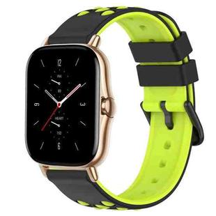 For Amazfit GTS 2 20mm Two-Color Porous Silicone Watch Band(Black+Lime Green)