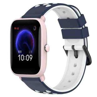 For Amazfit Pop Pro 20mm Two-Color Porous Silicone Watch Band(Midnight Blue + White)