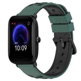 For Amazfit Pop 20mm Two-Color Porous Silicone Watch Band(Olive Green+Black)