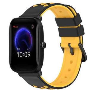 For Amazfit Pop 20mm Two-Color Porous Silicone Watch Band(Black+Yellow)