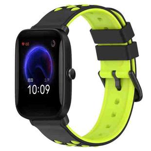 For Amazfit Pop 20mm Two-Color Porous Silicone Watch Band(Black+Lime Green)