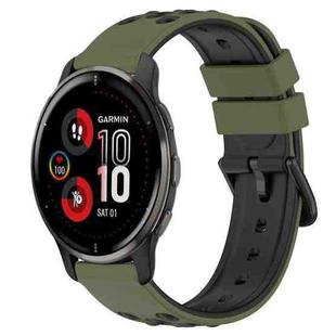 For Garmin Venu 2 Plus 20mm Two-Color Porous Silicone Watch Band(Army Green + Black)