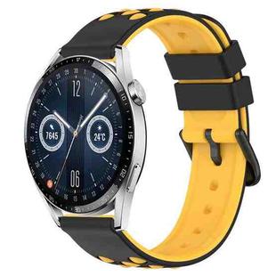 For Huawei Watch GT3 42mm 20mm Two-Color Porous Silicone Watch Band(Black+Yellow)