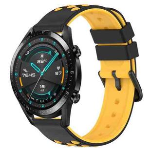 For Huawei Watch GT2 42mm 20mm Two-Color Porous Silicone Watch Band(Black+Yellow)