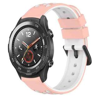 For Huawei Watch 2 20mm Two-Color Porous Silicone Watch Band(Pink+White)