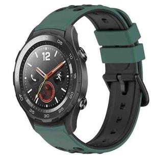 For Huawei Watch 2 20mm Two-Color Porous Silicone Watch Band(Olive Green+Black)