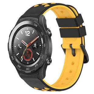 For Huawei Watch 2 20mm Two-Color Porous Silicone Watch Band(Black+Yellow)