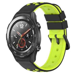 For Huawei Watch 2 20mm Two-Color Porous Silicone Watch Band(Black+Lime Green)