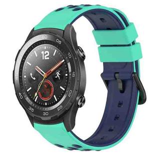 For Huawei Watch 2 20mm Two-Color Porous Silicone Watch Band(Lime Green+Blue)