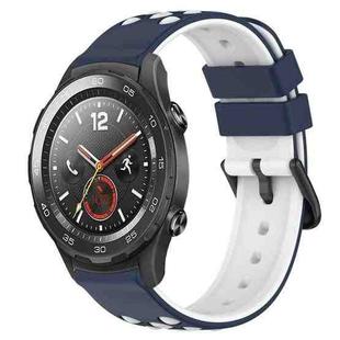 For Huawei Watch 2 20mm Two-Color Porous Silicone Watch Band(Midnight Blue + White)
