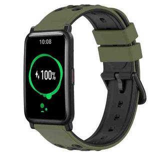 For Honor Watch ES 20mm Two-Color Porous Silicone Watch Band(Army Green + Black)
